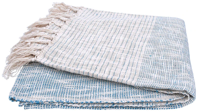 Veke Siksak Raita Torkkupeitto 125x150 Cm LuonnonvÀri/sininen - Image 2