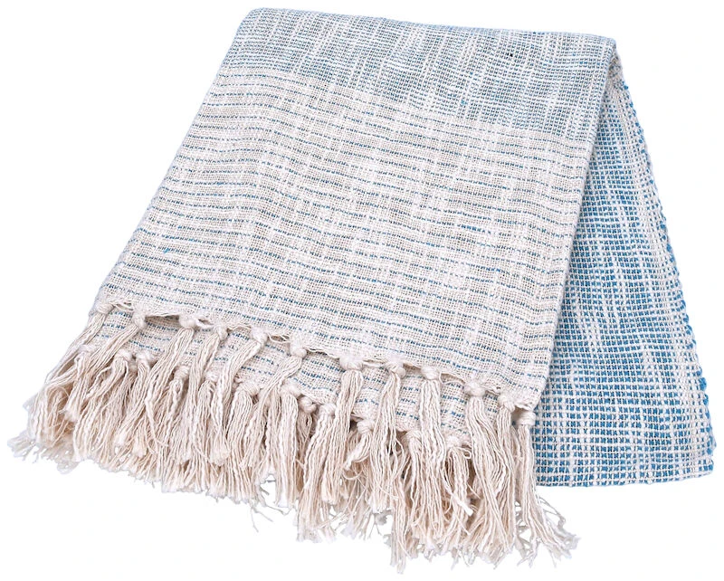 Veke Siksak Raita Torkkupeitto 125x150 Cm LuonnonvÀri/sininen - Image 6