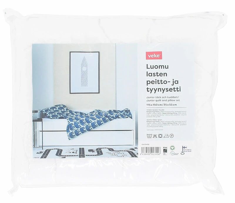 Veke Luomu Lasten Peitto- Ja Tyynysetti 115x150 Cm/35x55 Cm Valkoinen - Image 4