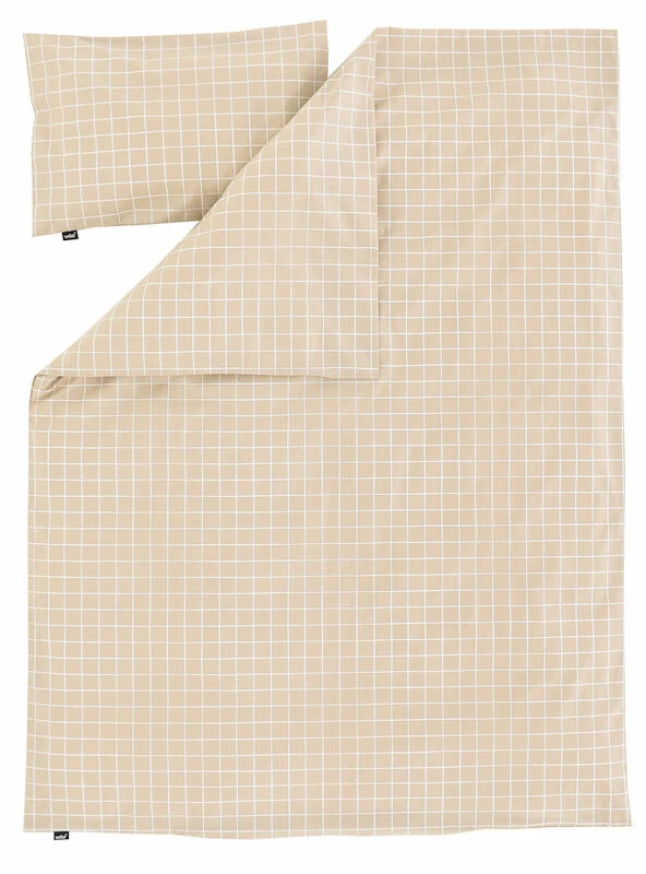 Veke Ruutu Lasten Pussilakanasetti 120x160 Cm + 40x60 Cm Hiekka/valkoinen - Image 3