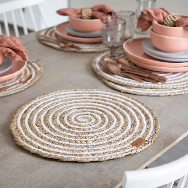 Veke Kieppi Pyöreä Pöytätabletti Ø38 Cm Luonnonväri/valkoinen