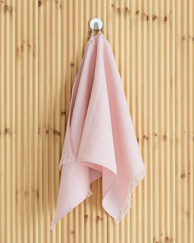 Veke Linnea Pellava Käsipyyhe Hapsuilla 45x90 Cm Vaalea Rosa - Image 4
