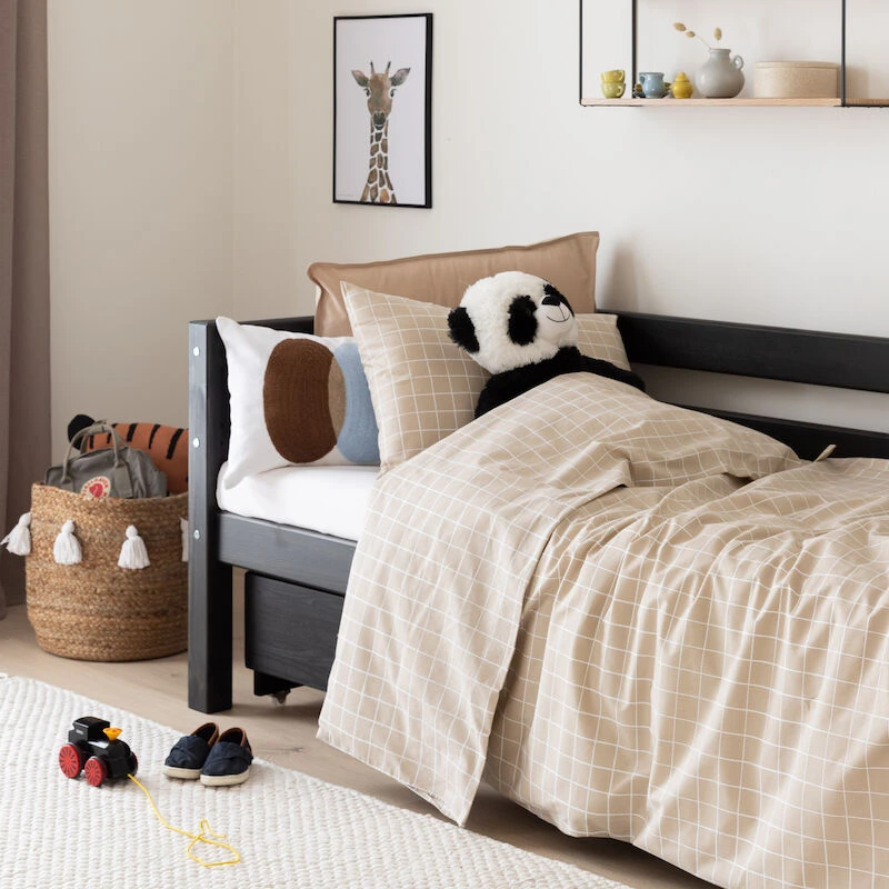 Veke Ruutu Lasten Pussilakanasetti 120x160 Cm + 40x60 Cm Hiekka/valkoinen