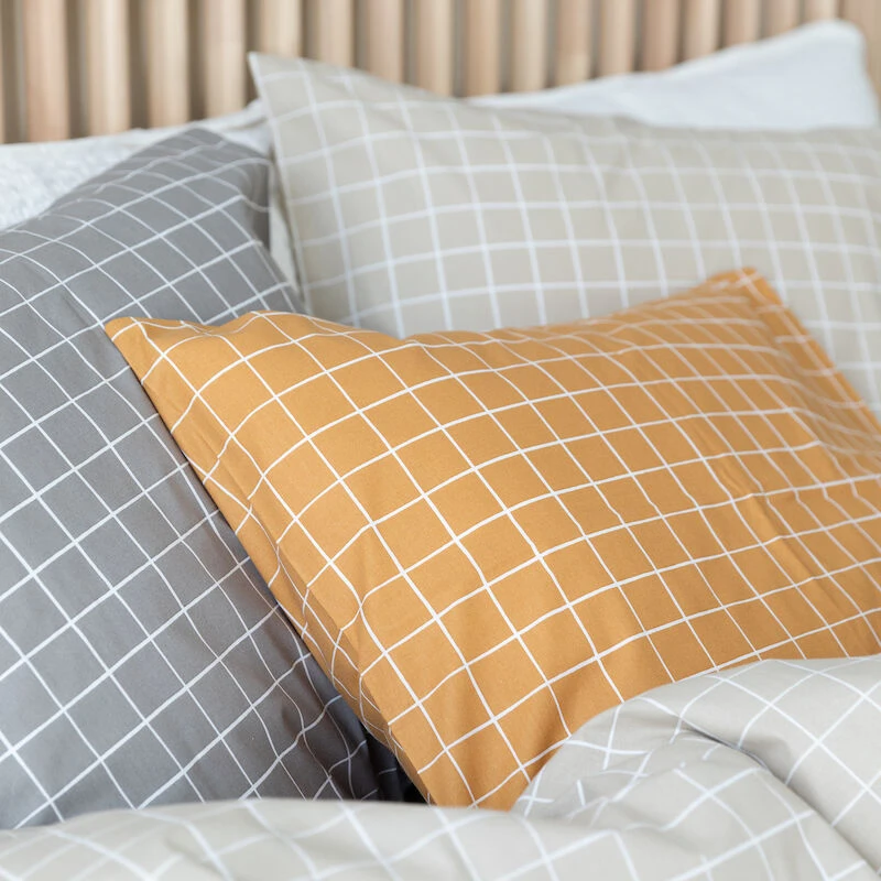 Veke Ruutu Lasten Pussilakanasetti 120x160 Cm + 40x60 Cm Hiekka/valkoinen - Image 5