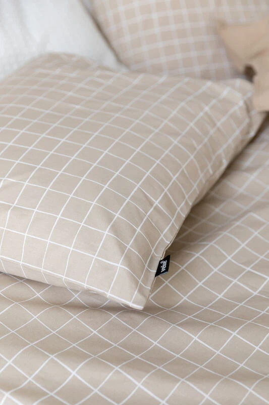 Veke Ruutu Lasten Pussilakanasetti 120x160 Cm + 40x60 Cm Hiekka/valkoinen - Image 4