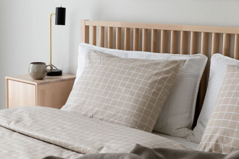 Veke Ruutu Lasten Pussilakanasetti 120x160 Cm + 40x60 Cm Hiekka/valkoinen - Image 2