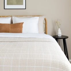 Veke Ruutu Päiväpeitto 160x260 Cm Hiekka/valkoinen