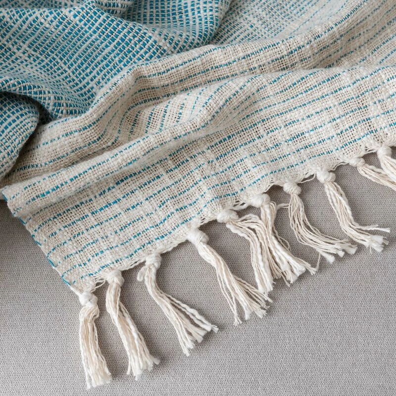 Veke Siksak Raita Torkkupeitto 125x150 Cm LuonnonvÀri/sininen - Image 3