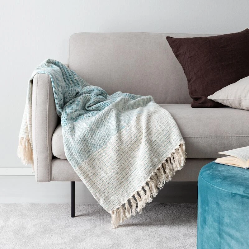 Veke Siksak Raita Torkkupeitto 125x150 Cm LuonnonvÀri/sininen